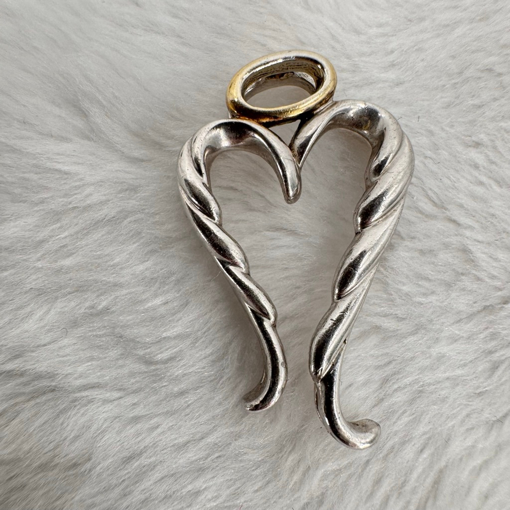 Sterling Silver Angel Wings Halo Heart Slide Pendant Alwand Vahan Stamped 925